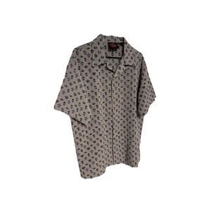 Vintage Y2K Sculls & Dragons Gray Button Shirt Men's size M #0391